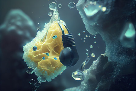 close-up of sulfur crystals emerging from a submerged ear, created with generative aiの素材