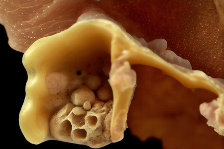 a close-up of the ear, showing the sulfur deposits and debris, created with generative aiの素材