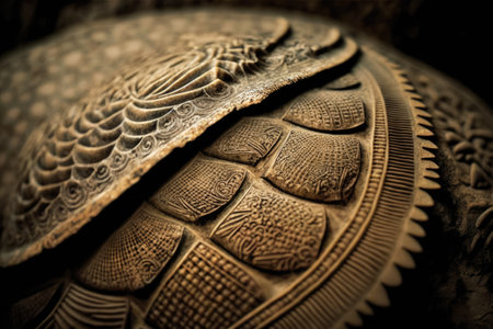 close-up of very old turtles shell, with intricate patterns and textures visible, created with generative aiの素材