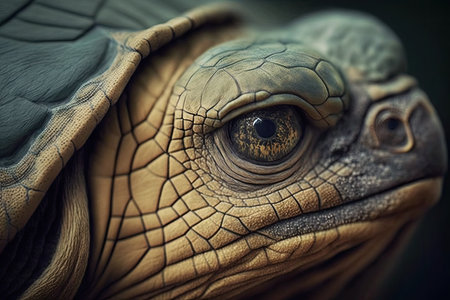 close-up of very old turtles wrinkly skin and leathery shell, created with generative aiの素材
