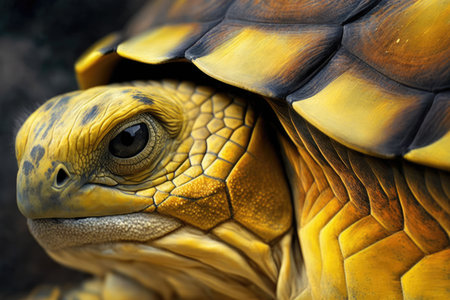 close-up of very old turtles wrinkly skin and yellowed shell, created with generative aiの素材