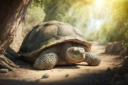 very old turtle basking in the sun, enjoying its laid-back lifestyle, created with generative aiの素材