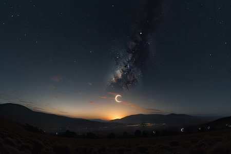 timelapse of the eclipse, with stars and planets in the background, created with generative aiの素材