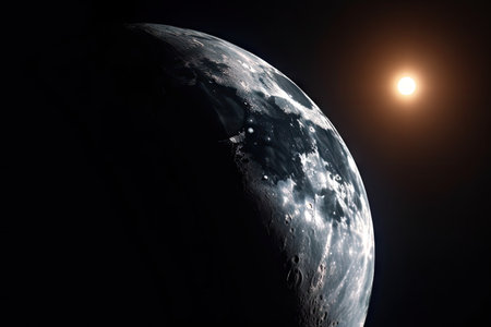close-up of the moon, with the sun eclipsed behind it, created with generative aiの素材