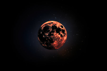 eclipsed moon, with stars and planets visible in the night sky, created with generative aiの素材