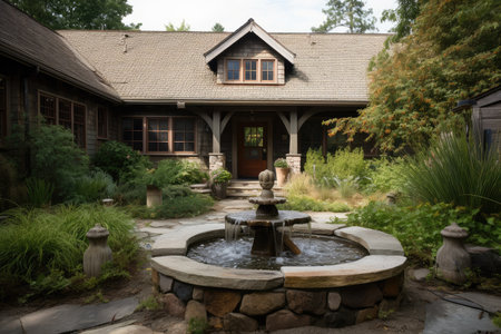 craftsman exterior featuring running water, such as a fountain or stream, created with generative aiの素材