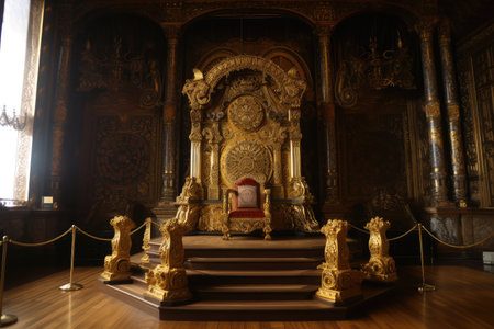 throne room with view of the kingdom, showing off the kings power and influence, created with generative aiの素材