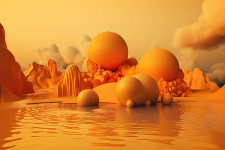 surreal float landscape with orange and yellow tones, created with generative aiの素材