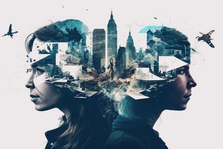 double exposure un people by vr headset, created with generative aiの素材