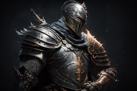 fighting knight in armor on dark background, created with generative aiの素材