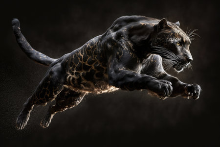 panther leaping through the air, with its powerful legs and claws in full view, created with generative aiの素材
