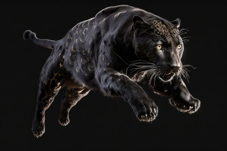 panther leaping into the air, its powerful and agile body in full view, created with generative aiの素材