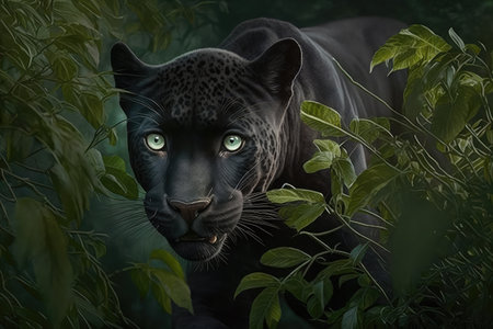 panther prowling in the jungle, hunting its next prey, created with generative aiの素材