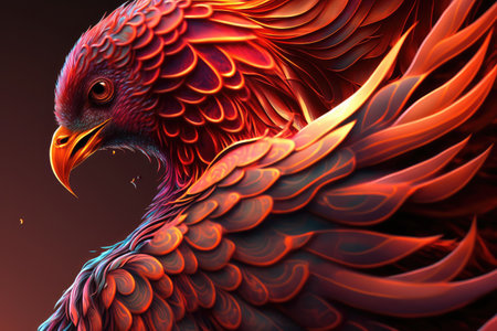 close-up of phoenixs brilliant, fiery plumage, created with generative aiの素材