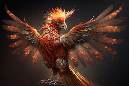 phoenix firebird spreading its wings, showing off its stunning plumage, created with generative aiの素材