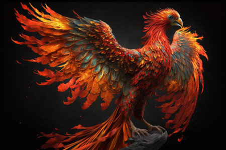 phoenix firebird spreading its wings, showing off its stunning plumage, created with generative aiの素材