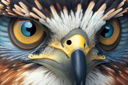 close-up of majestic birds eye, with its piercing gaze, created with generative aiの素材