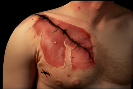 scar from on chest, with the incision healed and stitches removed, created with generative aiの素材