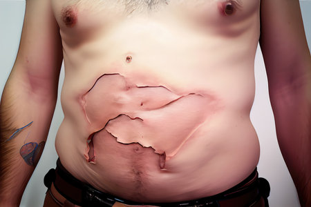 scar on stomach, from to remove tumor, created with generative aiの素材