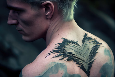 scar in the shape of a heart on persons shoulder, symbolizing love and gratitude for survival, created with generative aiの素材