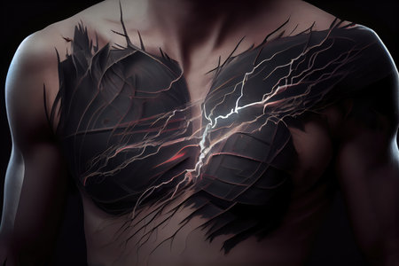 scar on chest, with heart beating beneath, created with generative aiの素材