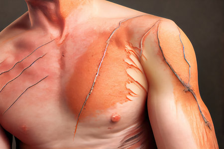 scar on body, shown in detail, with scars from multiple surgeries and procedures, created with generative aiの素材