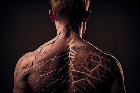 scar on body, showing the journey of a persons life through the marks and injuries they have suffered, created with generative aiの素材