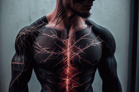 scar from with stitches and scars on torso, created with generative aiの素材