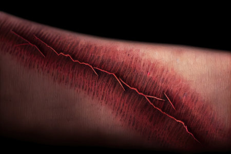 scar on arm, with visible stitch marks and fading, created with generative aiの素材