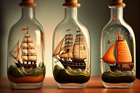 ship model racing against other ships in bottle, created with generative aiの素材