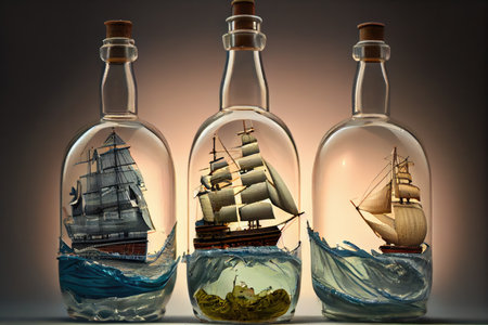 ship model racing against other ships in bottle, created with generative aiの素材