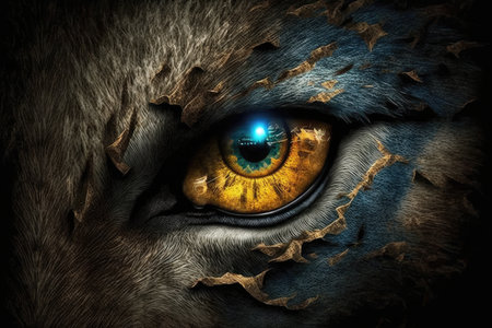 scary werewolf mesmerizing its prey with hypnotic stare, created with generative aiの素材