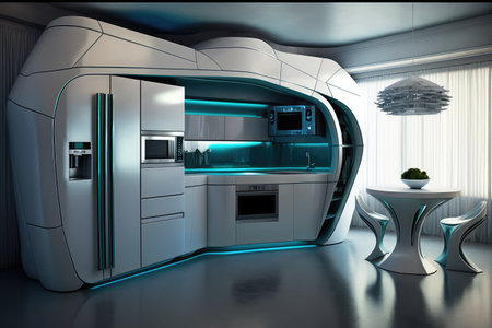 futuristic kitchen, with sleek appliances and futuristic design, created with generative aiの素材