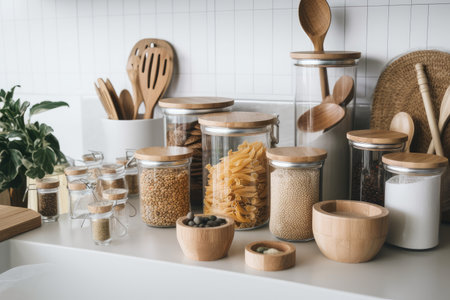 zero waste home, with reusable and refillable products for every room, created with generative aiの素材