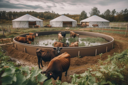 circular economy farm, growing vegetables and raising livestock for market, created with generative aiの素材
