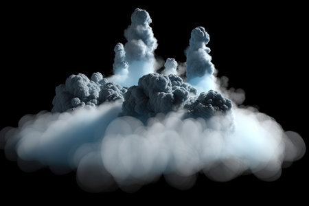 carbon dioxide emissions visualized in 3d, with clouds and smoke, created with generative aiの素材