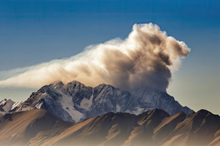carbon dioxide cloud formation over mountain range, created with generative aiの素材