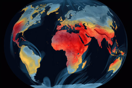 carbon dioxide emissions, visualized map or 3d simulation, created with generative aiの素材