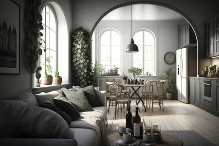 scandinavian home, with welcoming atmosphere and inviting decor, created with generative aiの素材
