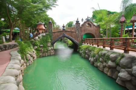 magical water channel, with bridges and fairies, leading to enchanted kingdom, created with generative aiの素材