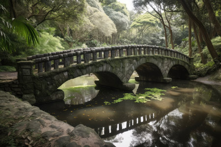 water channel with bridge and serene landscape, perfect for nature lovers, created with generative aiの素材