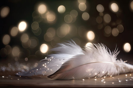 white feather bokeh background, with blurred and twinkling stars, created with generative aiの素材