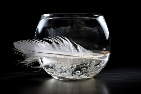 white feather in glass of water, floating and rippling, created with generative aiの素材