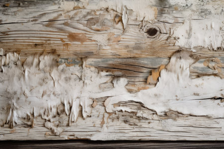 old wood board, with white paint peeling off and showing the natural wood beneath, created with generative aiの素材