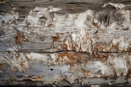 old wood board, with white paint peeling off and showing the natural wood beneath, created with generative aiの素材