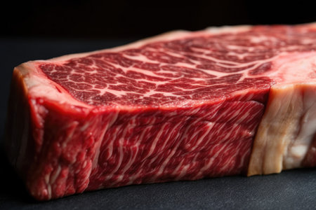 close-up of wagyu steak, with juicy and tender texture, created with generative aiの素材