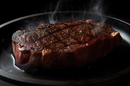 sizzling wagyu steak, ready to be cooked on hot pan, created with generative aiの素材