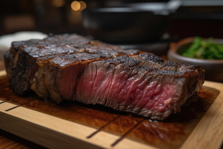 a juicy and flavorful wagyu steak, seared to perfection, created with generative aiの素材