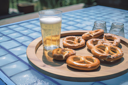 refreshingly cold brezel with a dip in the pool an ideal treat during hot summer days, created with generative aiの素材
