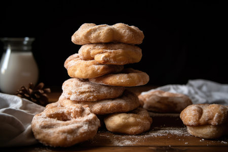 stack of warm, fluffy brezels with a hint of cinnamon and sugar, created with generative aiの素材